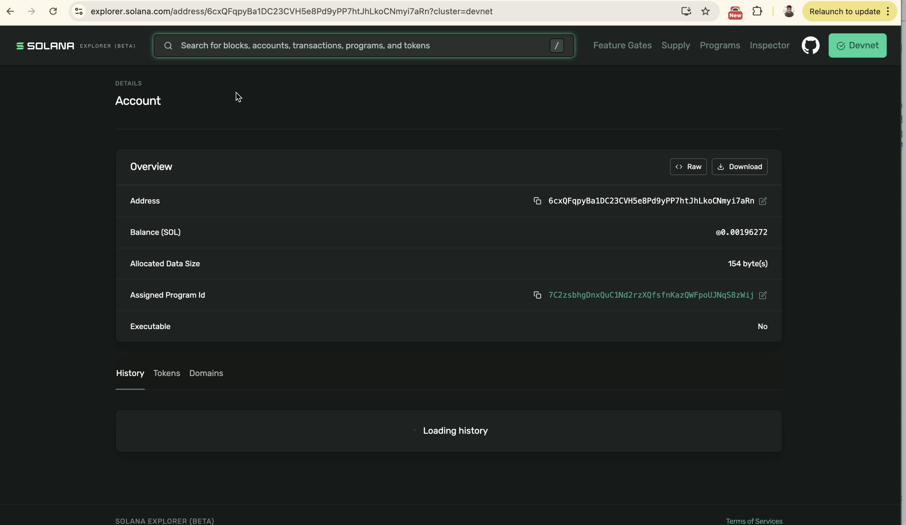Solana Explorer showing escrow PDA account